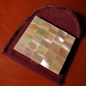 Vintage Mother of Pearl Compact from the 1950s with Pouch